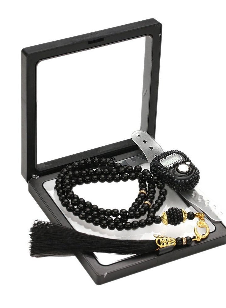 مسبحة صلاة للمسلمين، مجموعة صندوق هدايا مكونة من 99 مسبحة صلاة، لون أسود - Image 1