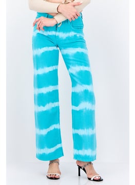 MANGO Women Regular Fit High Rise Straight Leg Tie And Dye Jeans, Turquoise  - Image 1