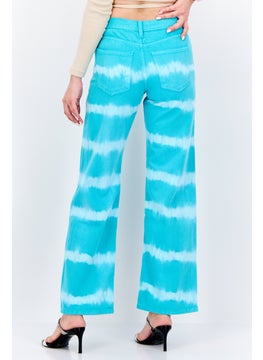 MANGO Women Regular Fit High Rise Straight Leg Tie And Dye Jeans, Turquoise  - Image 3