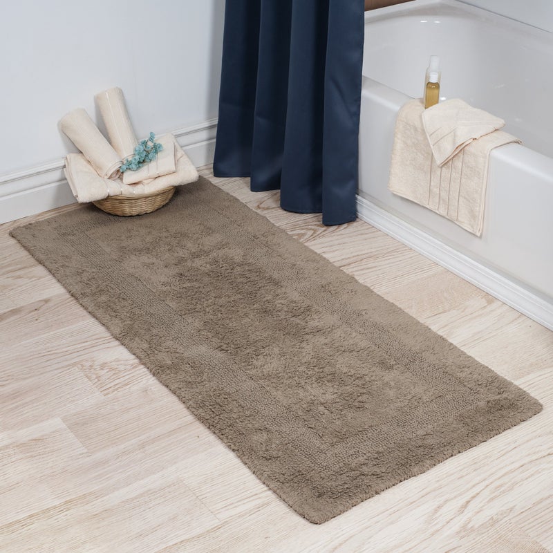 Lavish Home Reversible Long Bath Mat - 60x24-Inch Plush Cotton Bathroom Runner - Machine Washable Bath Mats for Bathroom, Kitchen, or Laundry Room (Taupe) - Image 1