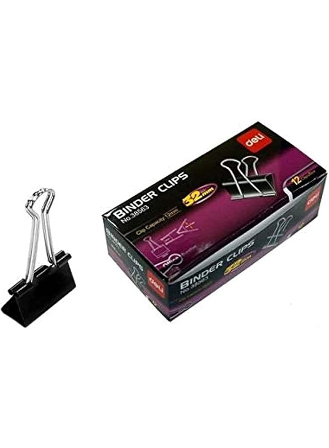 E38563 Binder Clips 12 Pack 32 Mm Size