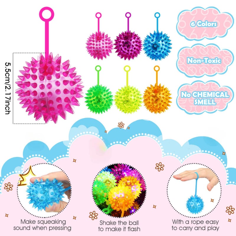 Sotiff 18 Pcs Light up Ball Spiky LED Bouncy Ball Flashing Squeaky Multicolor Puffer Toy Rubber Sensory Toy Carnival Prizes Bulk Party Favors for Teens, Adults, Children - Image 2
