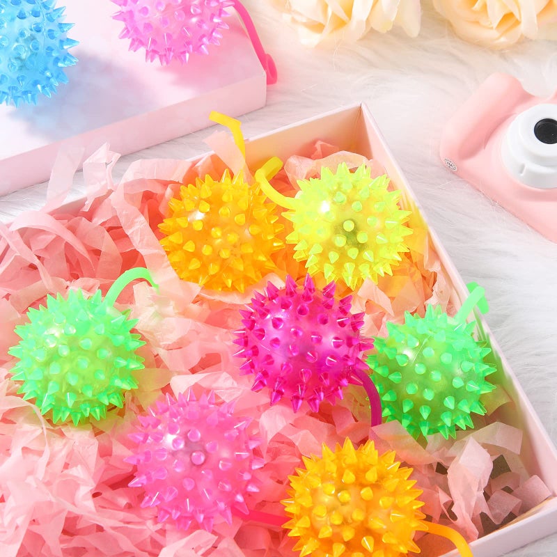 Sotiff 18 Pcs Light up Ball Spiky LED Bouncy Ball Flashing Squeaky Multicolor Puffer Toy Rubber Sensory Toy Carnival Prizes Bulk Party Favors for Teens, Adults, Children - Image 3