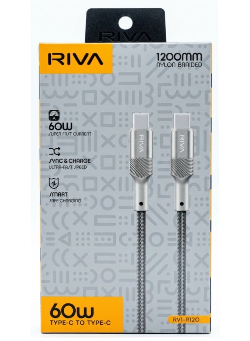 RIVA Type-C to Type-C,60W, Cable , RV1-R120 - Image 1