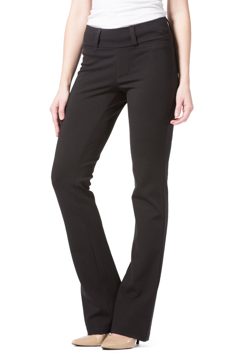 Fishers Finery Women's Ecofabric Ponte Stretch Knit Bootcut Dress Pant with Belt Loops and Faux Pocket; Comfort Waist Band (Black, L) - Image 1