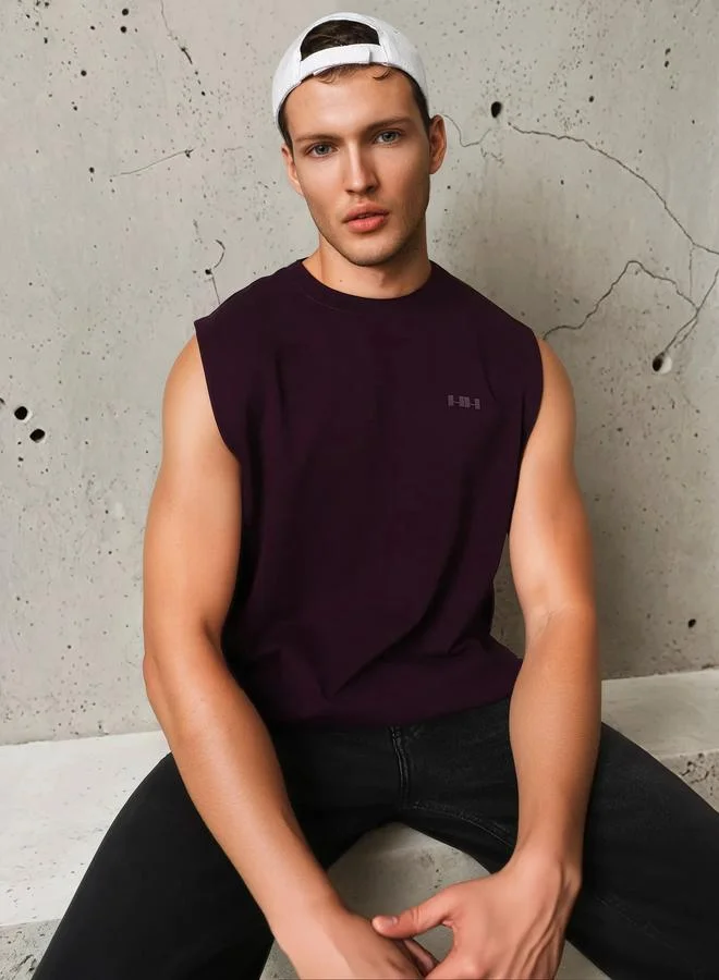 Hubberholme Men's Purple 100% Cotton Solid Pattern Regular Fit T-Shirt