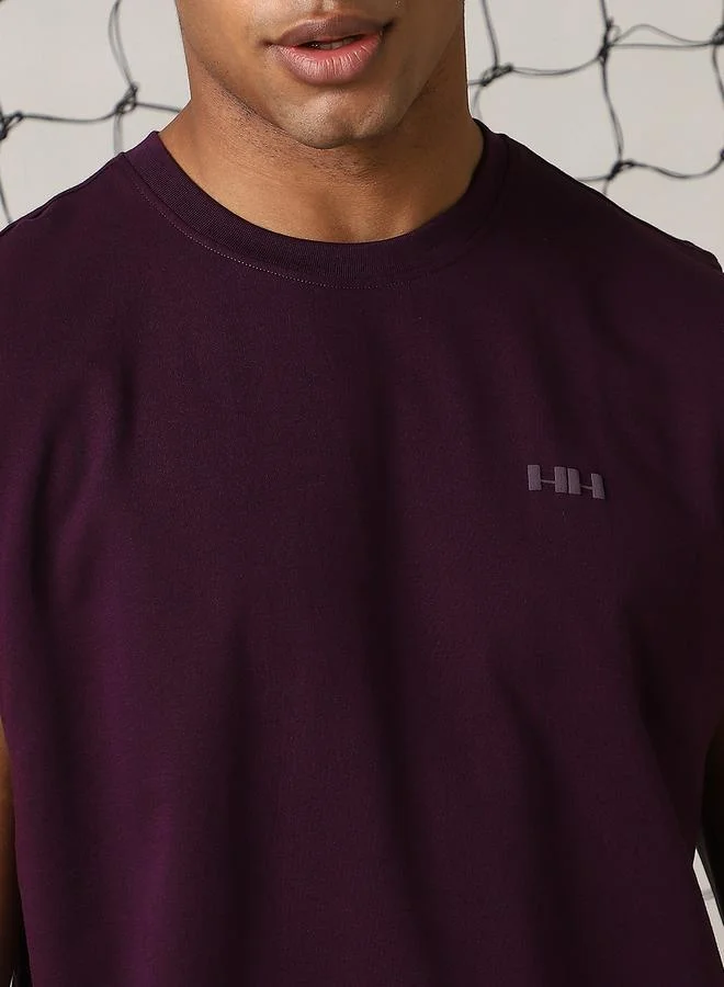 Hubberholme Men's Purple 100% Cotton Solid Pattern Regular Fit T-Shirt