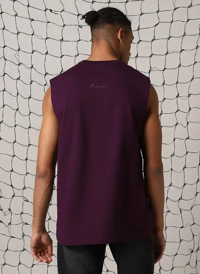 Hubberholme Men's Purple 100% Cotton Solid Pattern Regular Fit T-Shirt