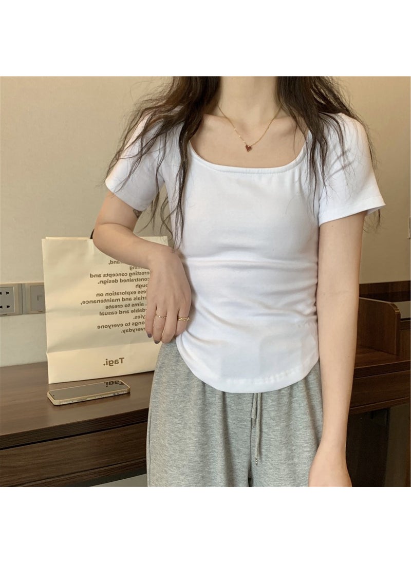 Generic - Irregular Short Sleeve T-shirt Women Summer Design Slim Fit Short Top Trendy Women Clothing Fresh Sweet Style Polyester Fabric Fog Blue - Image 1