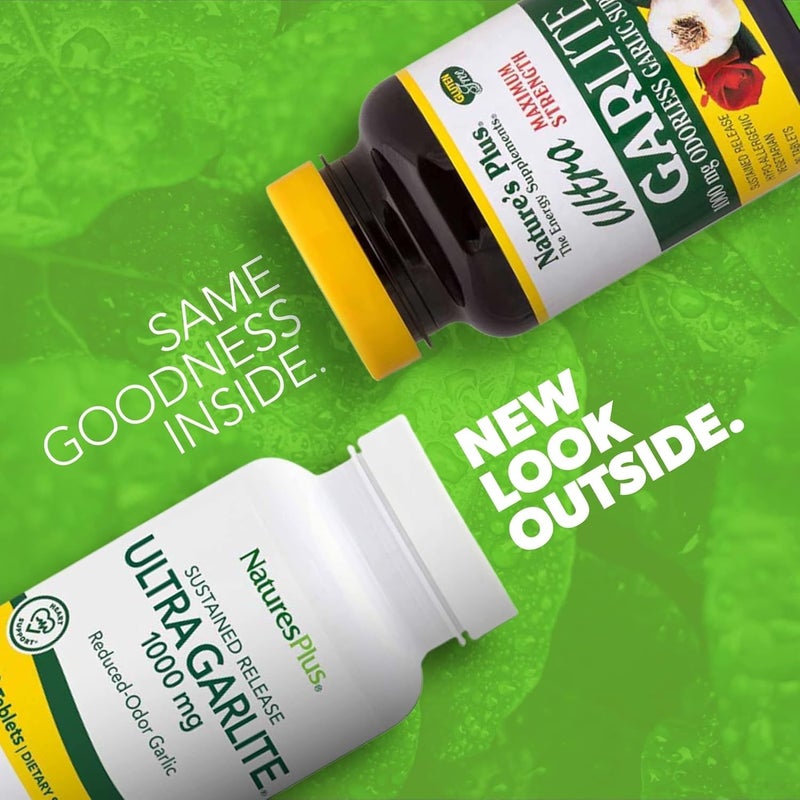 Natures Plus NaturesPlus Ultra Garlite 1000 mg High Allicin Aged Garlic Odourless Cool Dried Sustained Release Gluten Free Vegetarian 90 Tablets - Image 2