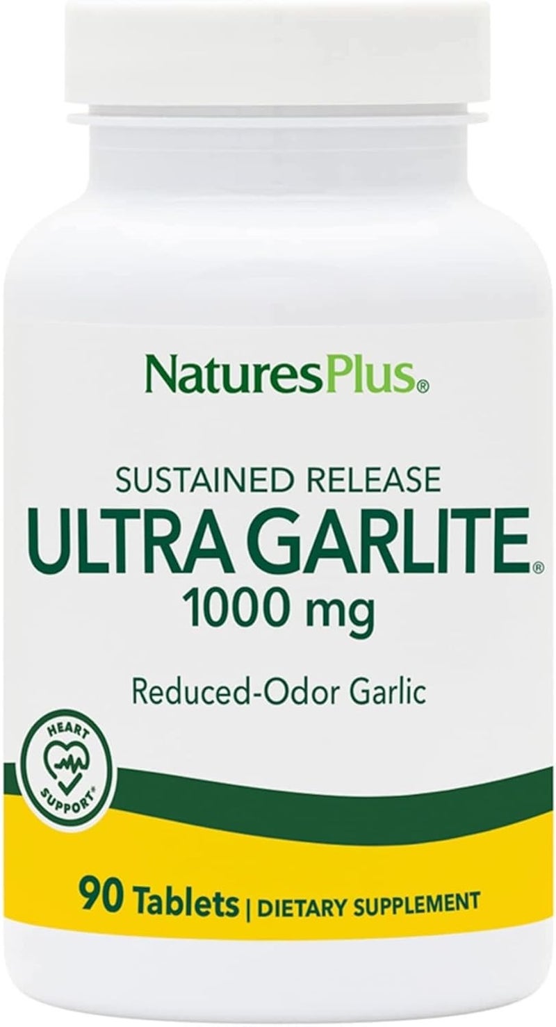 Natures Plus NaturesPlus Ultra Garlite 1000 mg High Allicin Aged Garlic Odourless Cool Dried Sustained Release Gluten Free Vegetarian 90 Tablets - Image 1