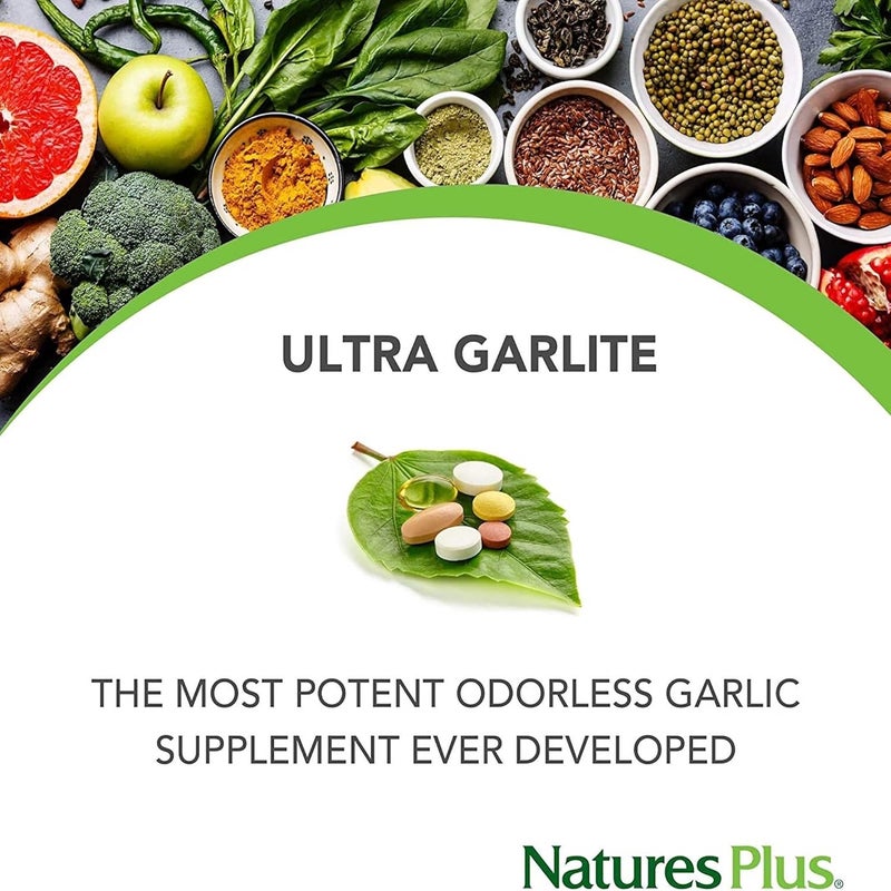 Natures Plus NaturesPlus Ultra Garlite 1000 mg High Allicin Aged Garlic Odourless Cool Dried Sustained Release Gluten Free Vegetarian 90 Tablets - Image 5
