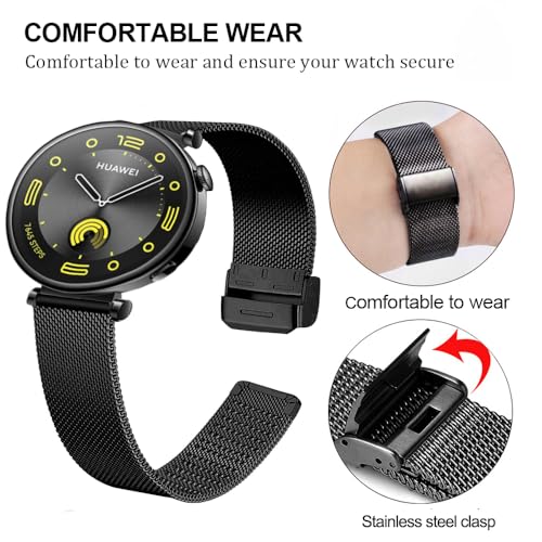 DEALELE Bands Compatible with Huawei Watch GT5 Pro 42mm / GT5 / GT4 41mm / Fossil Q Venture Gen 4/3 / Women's Gen 5E 42mm / Women's Gen 6, 18mm Stainless Steel Metal Mesh Replacement Strap, Black - Image 2