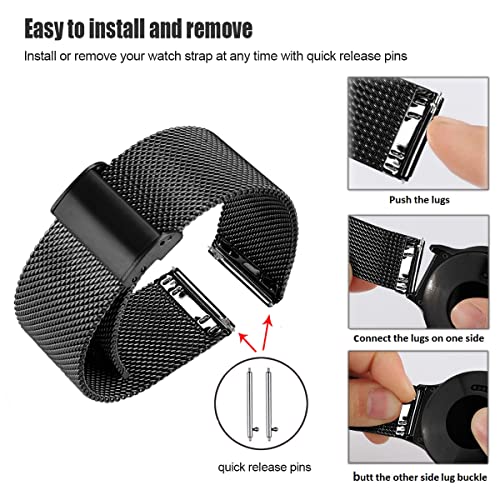 DEALELE Bands Compatible with Huawei Watch GT5 Pro 42mm / GT5 / GT4 41mm / Fossil Q Venture Gen 4/3 / Women's Gen 5E 42mm / Women's Gen 6, 18mm Stainless Steel Metal Mesh Replacement Strap, Black - Image 5