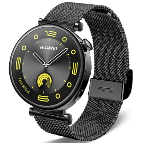 DEALELE Bands Compatible with Huawei Watch GT5 Pro 42mm / GT5 / GT4 41mm / Fossil Q Venture Gen 4/3 / Women's Gen 5E 42mm / Women's Gen 6, 18mm Stainless Steel Metal Mesh Replacement Strap, Black - Image 1