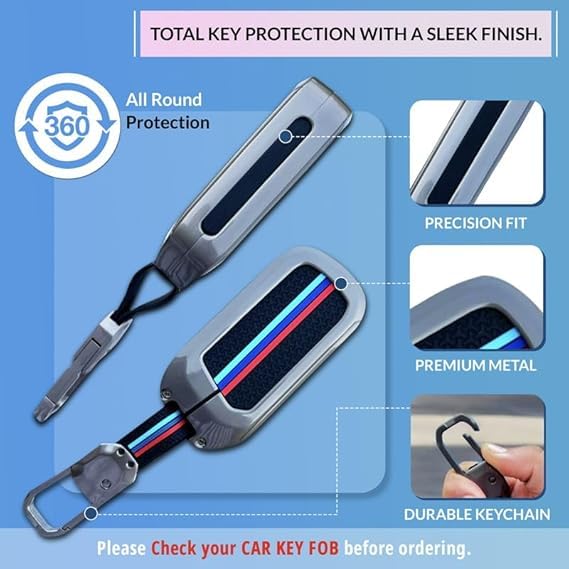 Cri8Hub Metal Silicon Key Cover Compatible with Mahindra Scorpio, Marazzo | Xuv 300, Xuv 700 | Xuv 400 Ev | Bolero | Thar | Tuv 3 Button Flip Key Feature Visibility in Low-Light Condition, Black - Image 4