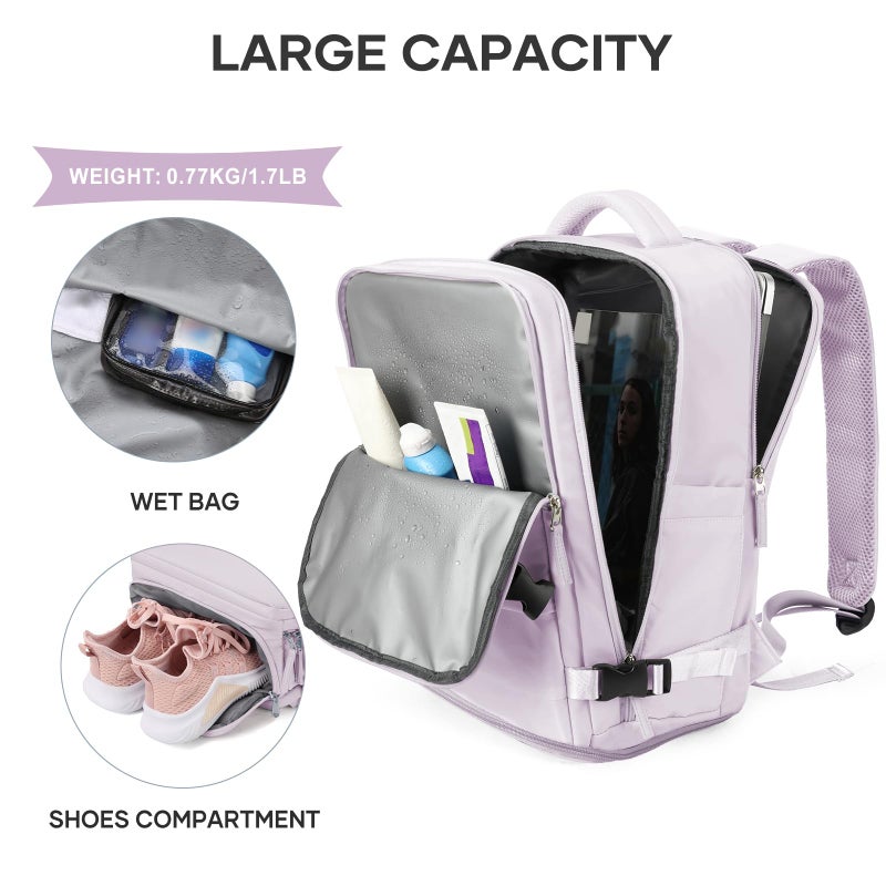 coowoz Large Travel Backpack For Women Men,Carry On Backpack,Hiking Backpack Waterproof Outdoor Sports Rucksack Casual Daypack Travel Essentials(Purple) - Image 5