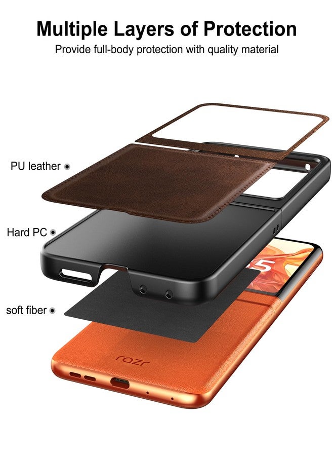 Foluu for Motorola Razr 2024/2025 Case, Leather + Hard PC Shell Ultra Thin Slim Durable Protective Phone Case Cover (Brown) - Image 4
