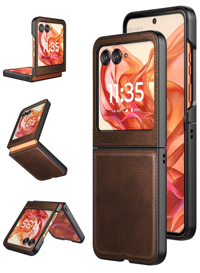 Foluu for Motorola Razr 2024/2025 Case, Leather + Hard PC Shell Ultra Thin Slim Durable Protective Phone Case Cover (Brown) - Image 1