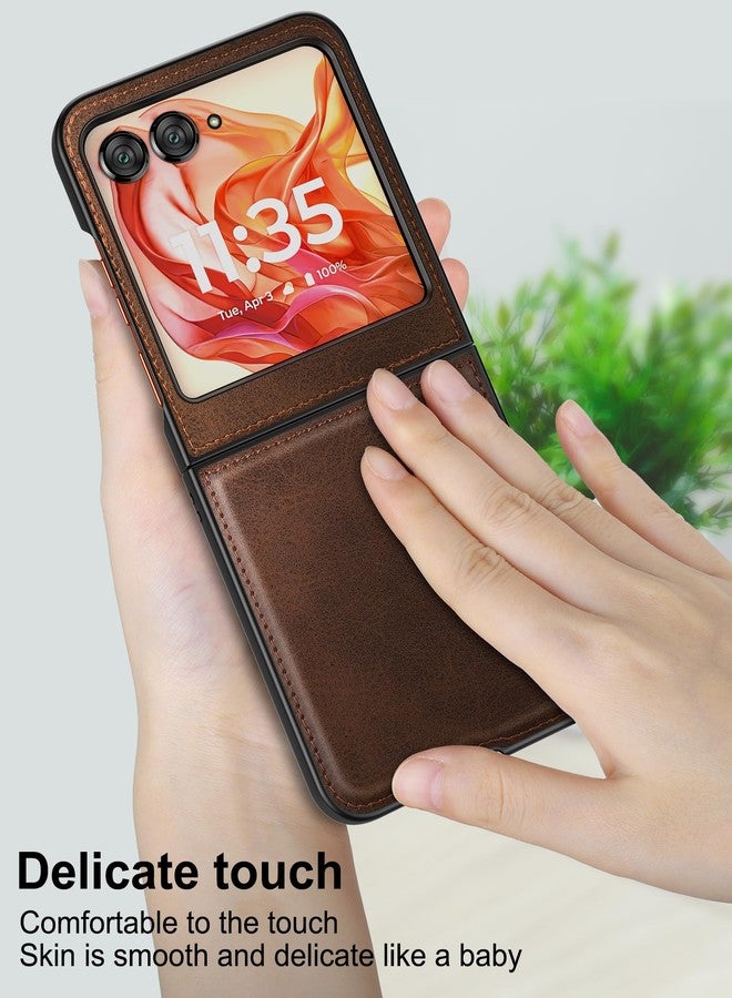 Foluu for Motorola Razr 2024/2025 Case, Leather + Hard PC Shell Ultra Thin Slim Durable Protective Phone Case Cover (Brown) - Image 3