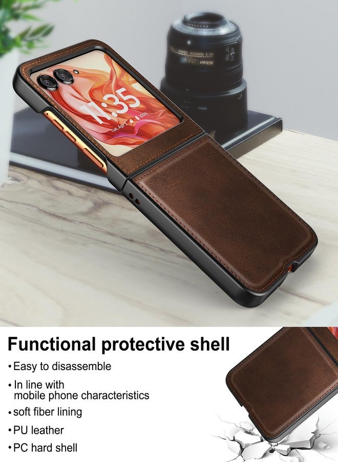 Foluu for Motorola Razr 2024/2025 Case, Leather + Hard PC Shell Ultra Thin Slim Durable Protective Phone Case Cover (Brown) - Image 2