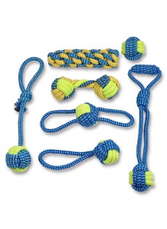 MAJIBAO Interactive dog rope chew toys with Braided design, Heavy-duty blend dog chew toys for Aggressive chewers, Suitable for small to medium dogs, Colorful knot dog toy set 7Pcs (Blue)  - Image 1