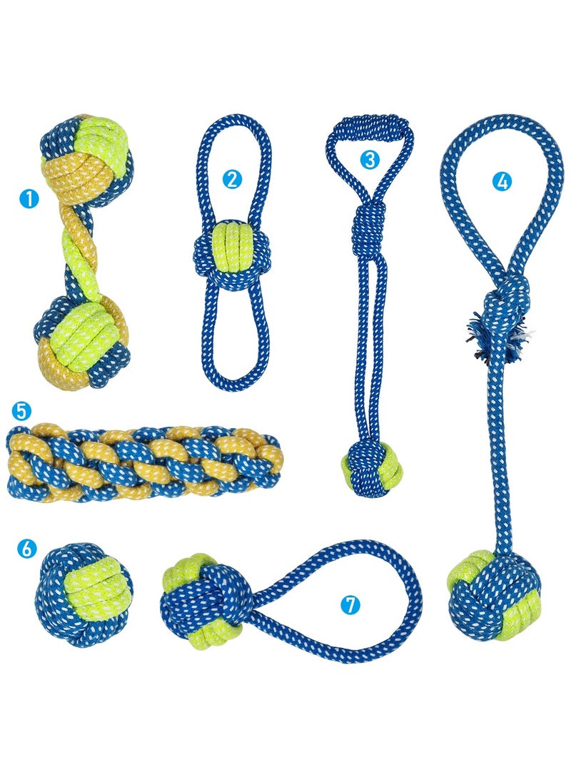 MAJIBAO - Interactive dog rope chew toys with Braided design, Heavy-duty blend dog chew toys for Aggressive chewers, Suitable for small to medium dogs, Colorful knot dog toy set 7Pcs (Blue) - Image 1