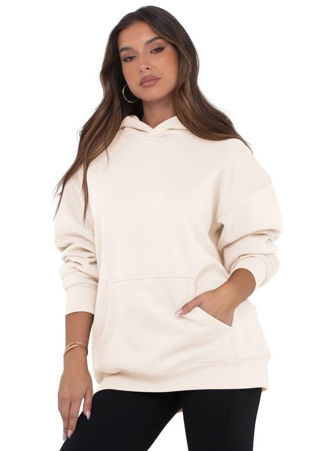 VIUTIL Womens Oversized Hoodies Fleece Loose Hooded Sweatshirt Fall Winter Outfits 2026 Trendy Clothes, Beige, M - Image 4