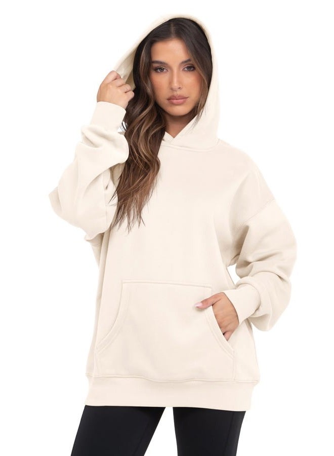 VIUTIL Womens Oversized Hoodies Fleece Loose Hooded Sweatshirt Fall Winter Outfits 2026 Trendy Clothes, Beige, M - Image 2