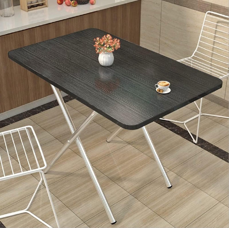 N.C Qualife folding camping table foldable square dining table 4-seater portable outdoor picnic table wood simple modern folding table home kitchen desk for small space (black-white leg, 60 * 40 * 50cm) - Image 1