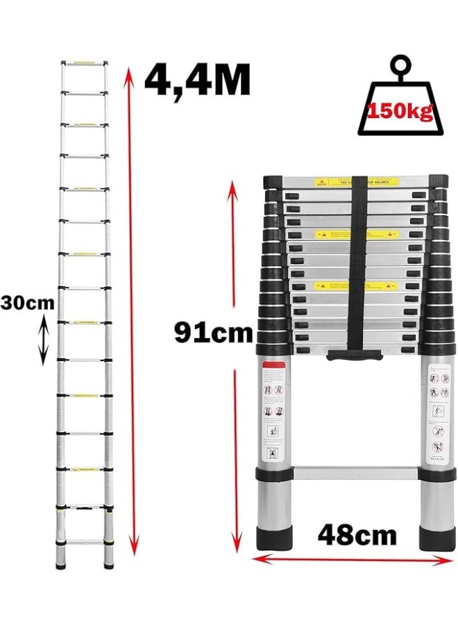 Foldable Aluminum Extension Ladder – Multi-Purpose Telescopic Ladder, Lightweight & Portable – Non-Slip, 5M (14 ft), 150kg Capacity - Image 4