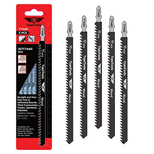 TopsTools 5 x TopsTools JSTT744D T744D 7-1/10" (180mm) Long Clean and Fast Cuts Wood Cutting Jigsaw Blades Compatible with Bosch, Dewalt, Makita, Milwaukee and many more - Image 1