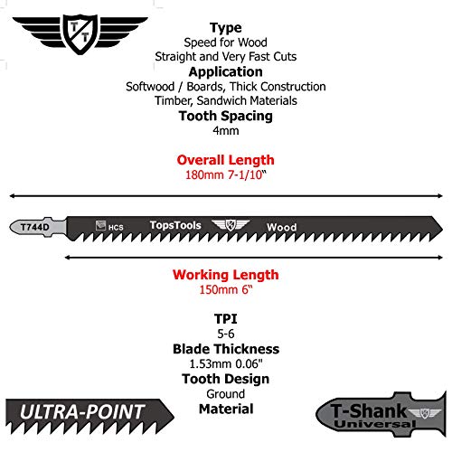 TopsTools 5 x TopsTools JSTT744D T744D 7-1/10" (180mm) Long Clean and Fast Cuts Wood Cutting Jigsaw Blades Compatible with Bosch, Dewalt, Makita, Milwaukee and many more - Image 3
