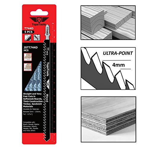 TopsTools 5 x TopsTools JSTT744D T744D 7-1/10" (180mm) Long Clean and Fast Cuts Wood Cutting Jigsaw Blades Compatible with Bosch, Dewalt, Makita, Milwaukee and many more - Image 4