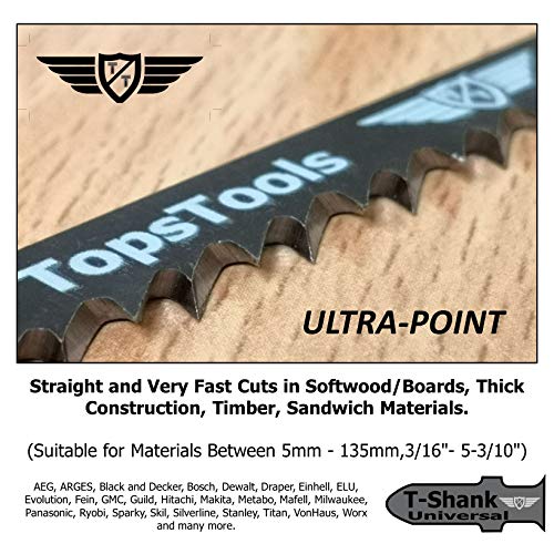TopsTools 5 x TopsTools JSTT744D T744D 7-1/10" (180mm) Long Clean and Fast Cuts Wood Cutting Jigsaw Blades Compatible with Bosch, Dewalt, Makita, Milwaukee and many more - Image 2