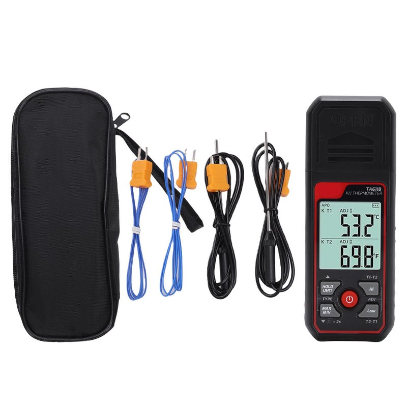 Thermocouple Thermometer K J Type Dual Channel Digital Temperature Meter Backlit LCD Screen - Image 1