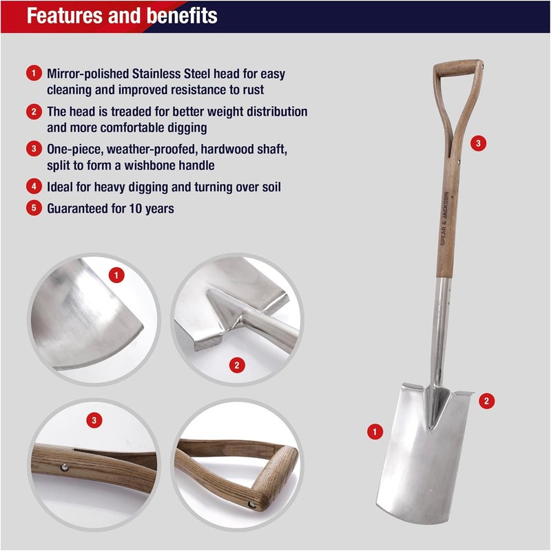 Spear  Jackson 4450DS Traditional Stainless Steel Digging Spade - Image 1