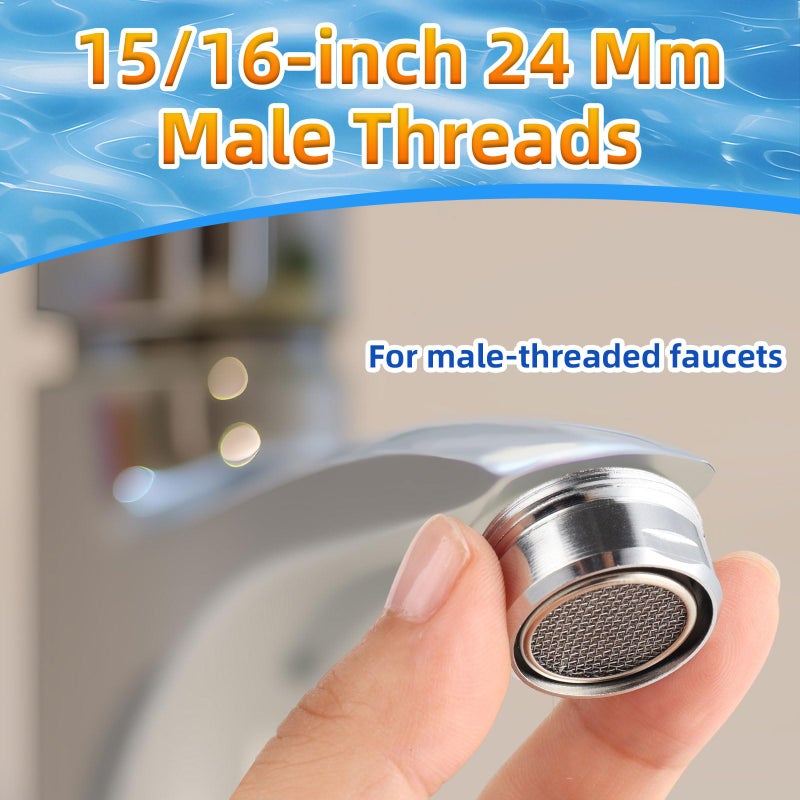 AUGHOA 6PCS Faucet Aerator, Bathroom Sink Aerator Replacement Parts, with Brass Shell 15/16 Inch 24mm Male Thread - Image 5