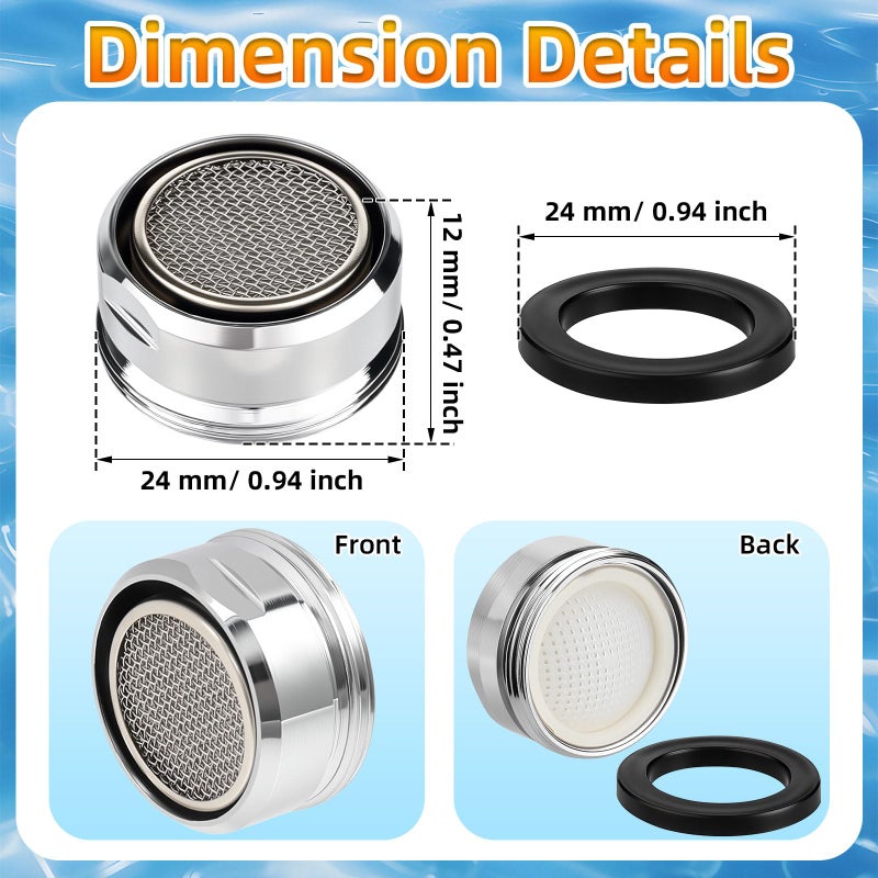 AUGHOA 6PCS Faucet Aerator, Bathroom Sink Aerator Replacement Parts, with Brass Shell 15/16 Inch 24mm Male Thread - Image 2