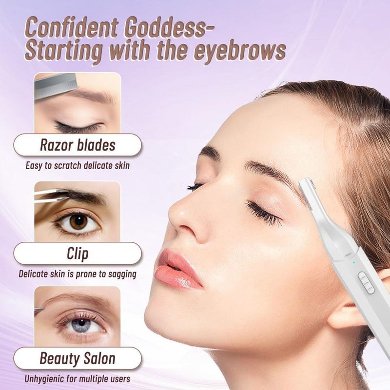 Tengcang مزيلات الشعر ماكينة تشذيب الحواجب الكهربائية مزيل شعر الحواجب قابلة للشحن ماكينة تشذيب شعر الوجه ماكينة حلاقة بدون ألم مشكل الحواجب المحمول للرجال والنساء (أبيض) - Image 2