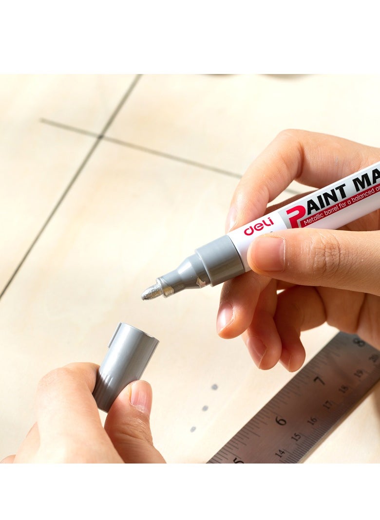 Deli 12-Piece Bullet Tip Paint Marker Silver Ink  - Image 3