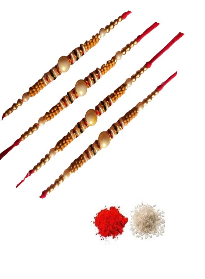 CRAFTOMANIC لؤلؤ فاخر تقليدي، Rudraksh Multi Designer Rakhi للأخ، Raksha Bandhan Rakhi مع Roli TilakPearl Rakhi للرجال والأولاد/مجموعة Dora Rakhi للأخ مع Roli Chawal