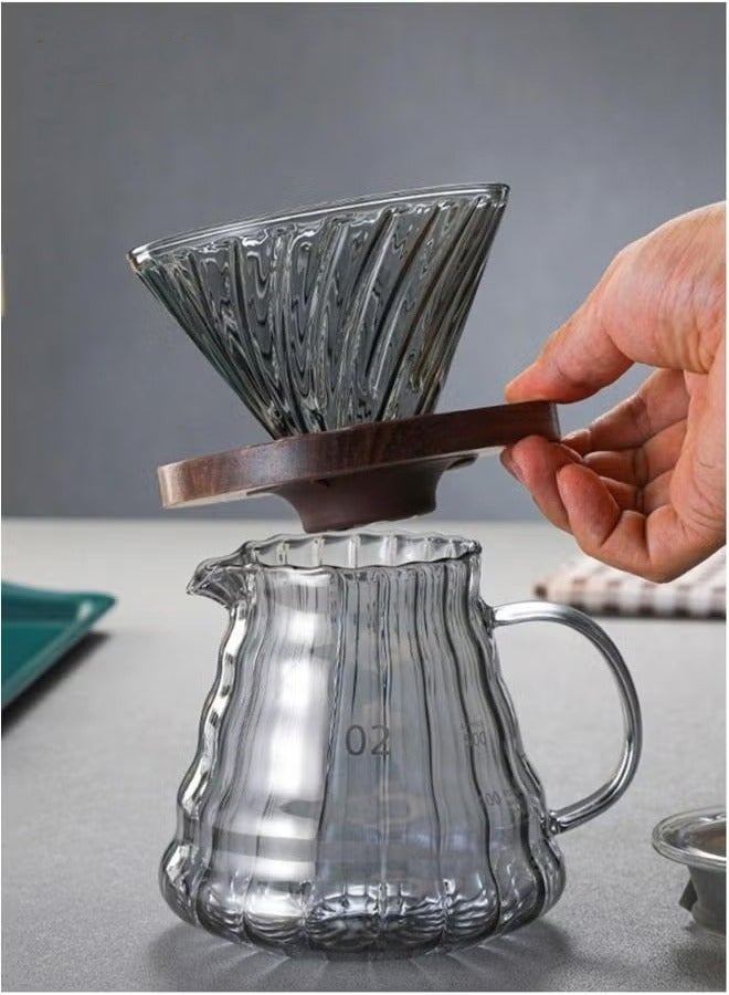 HOMESTAR V60 Coffee Server Heat Resistant Glass Pot Pour Over Tea Maker With Dripper 2 IN 1 Hand Drip Set for Home or Office Gray 600ml - Image 2
