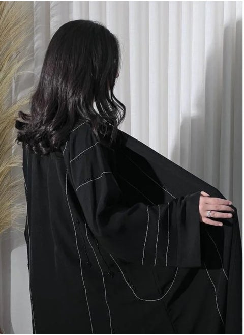 【Elegant Black Crinkled Silk Abaya | Luxurious & Feminine Flowing Design | Soft Premium Fabric Perfect for Daily & Formal Occasions | Available in Multiple Sizes for All Body Types |
