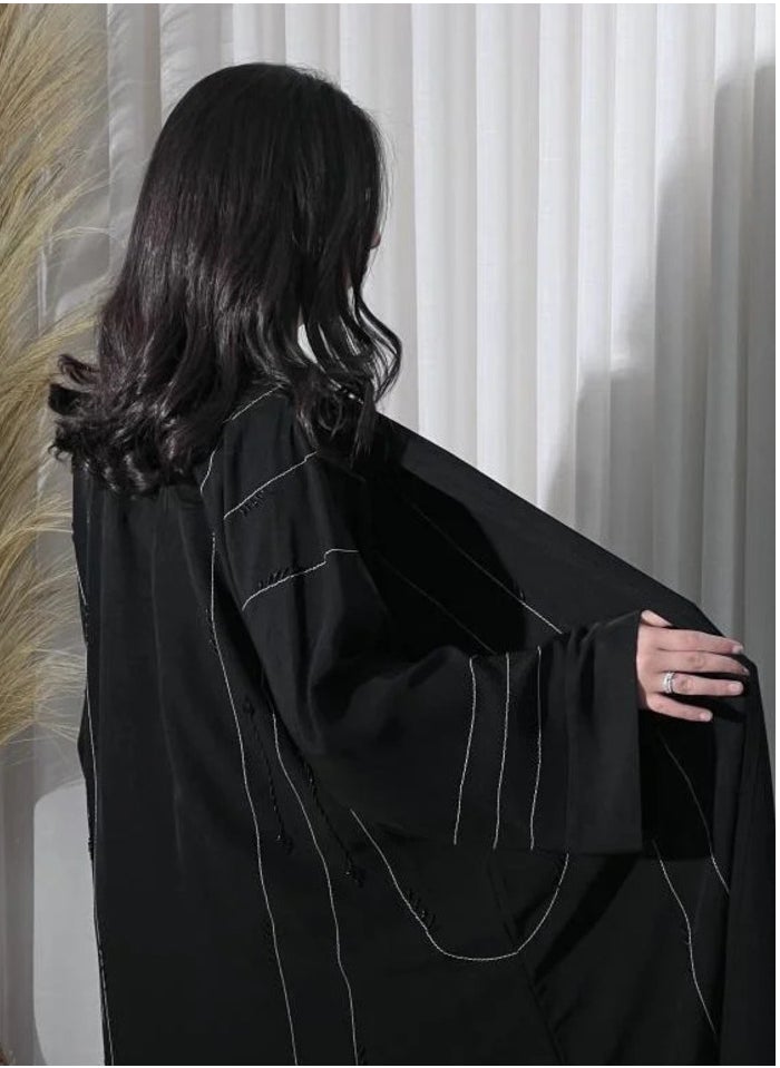 【Elegant Black Crinkled Silk Abaya | Luxurious & Feminine Flowing Design | Soft Premium Fabric Perfect for Daily & Formal Occasions | Available in Multiple Sizes for All Body Types |