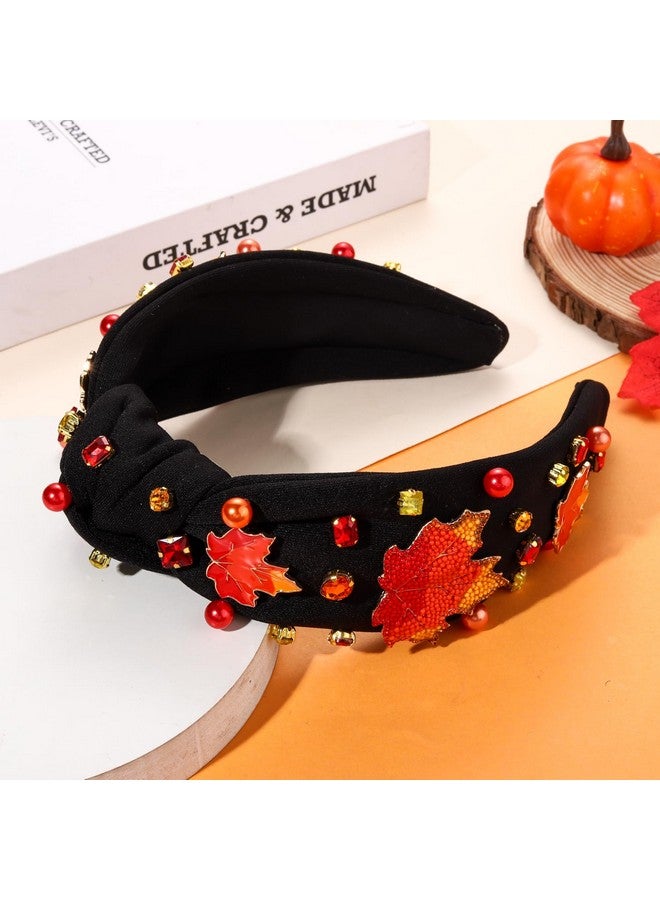 ARATLENCH Thanksgiving Headband Accessories Fall Thanks Knotted Headband Pearl Rhinestone Wide Headband Hair Accessories - Image 3