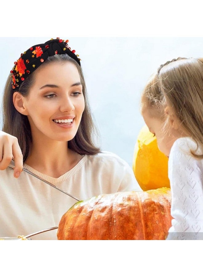 ARATLENCH Thanksgiving Headband Accessories Fall Thanks Knotted Headband Pearl Rhinestone Wide Headband Hair Accessories - Image 4