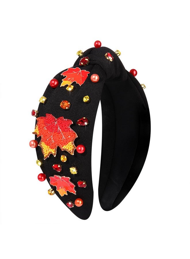 ARATLENCH Thanksgiving Headband Accessories Fall Thanks Knotted Headband Pearl Rhinestone Wide Headband Hair Accessories - Image 1