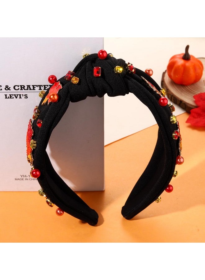 ARATLENCH Thanksgiving Headband Accessories Fall Thanks Knotted Headband Pearl Rhinestone Wide Headband Hair Accessories - Image 5