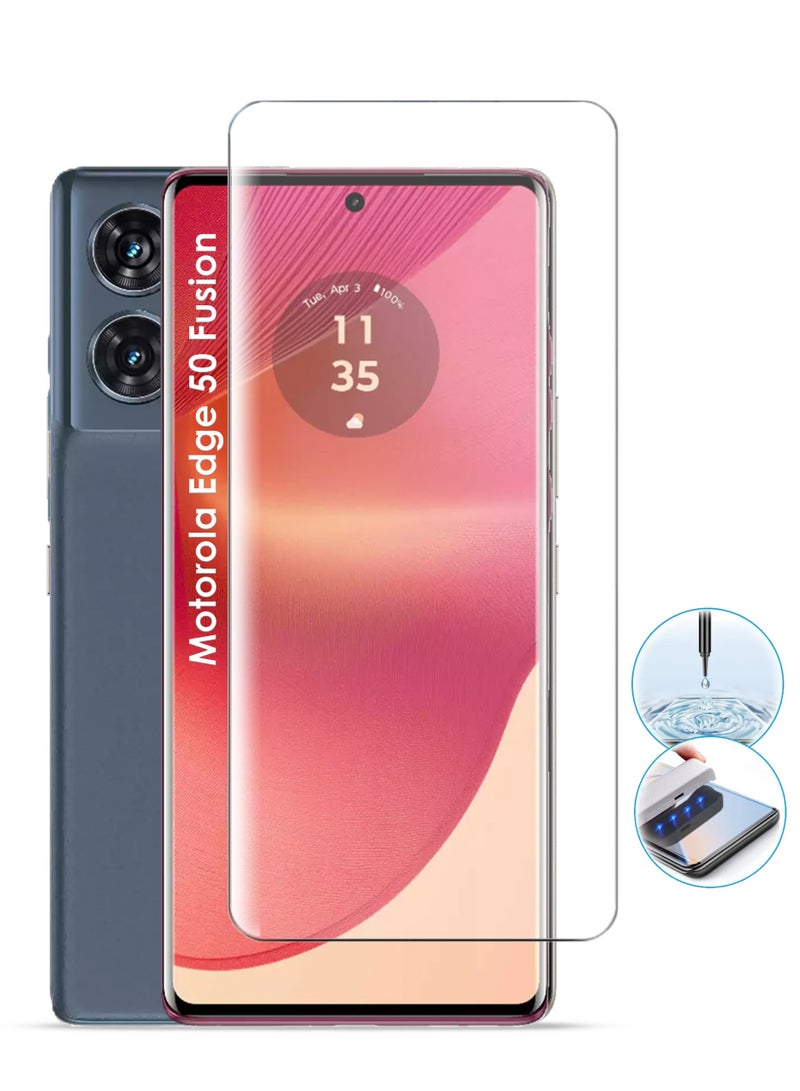 Motorola Edge 50 Fusion Screen Protector - UV Advanced Full Screen Tempered Glass For Motorola Edge 50 Fusion, Full Adhesive UV Curved Case Friendly HD Clarity With Installation Kit, High Transparency, Delicate Touch, Anti-Explosion, Smooth Arc Edges